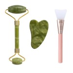 Piatra de jad pentru masaj Cod JD009EE Natural Verde Quart cu 2 piese + 1 Spatula cosmetica Piatra de jad pentru masaj Cod JD009EE Natural Verde Quart cu 2 piese + 1 Spatula cosmetica